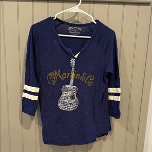 Lucky Brand Navy Guitar Graphic Long Sleeve Tee